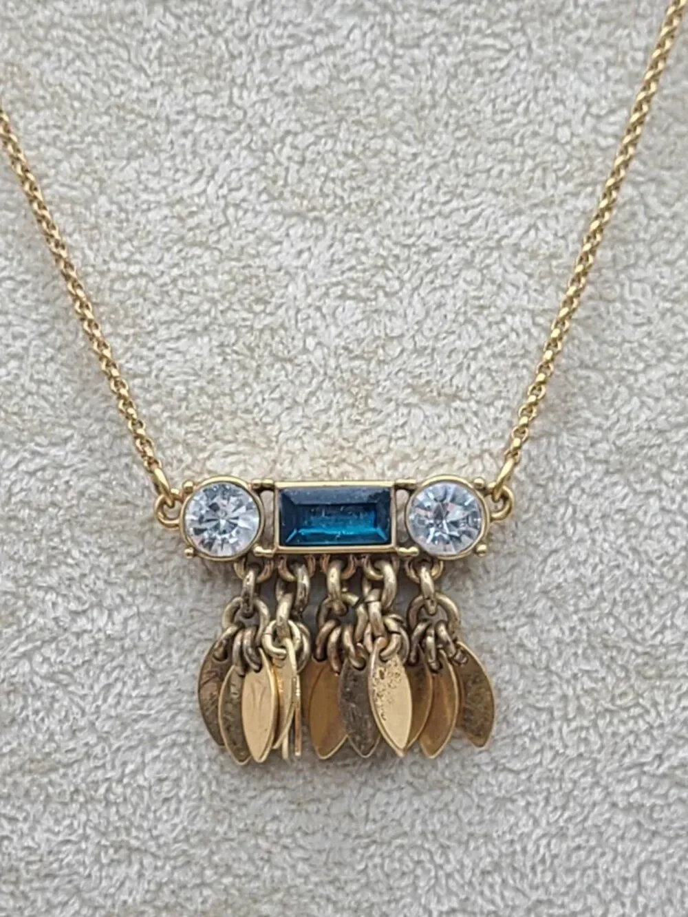J Crew Delicate Gold Tone Green Clear Crystal Necklace